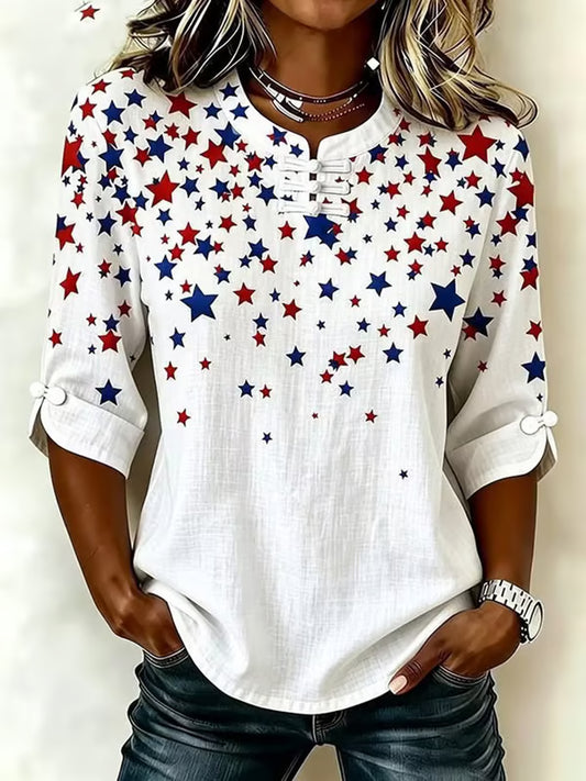 Women's Retro America's 250th Anniversary American Flag Print Button-Up Top