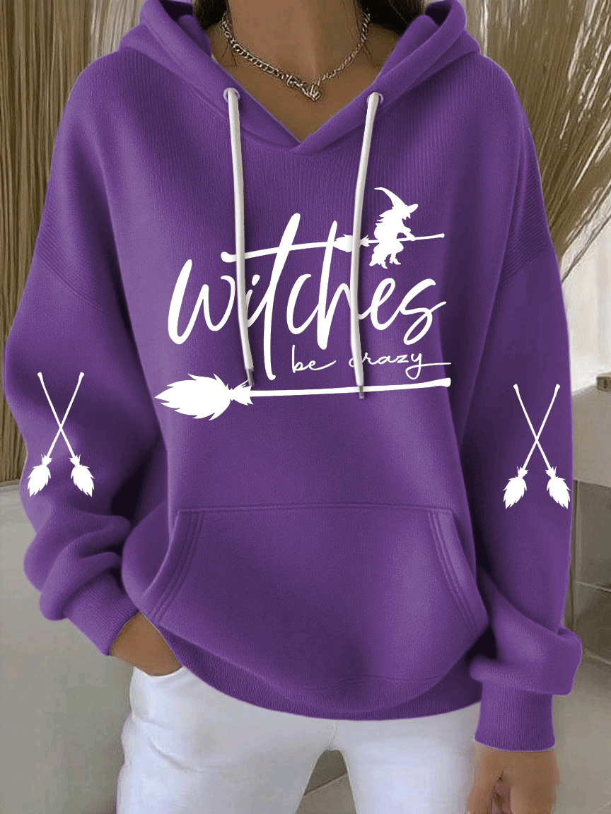 Women's Witch Be Crazy Print Casual Hooded Sweatshirt