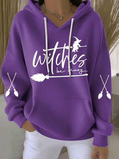 Women's Witch Be Crazy Print Casual Hooded Sweatshirt