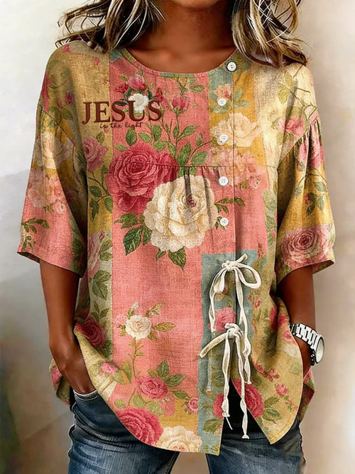 Women's Retro Faith Floral Print Top