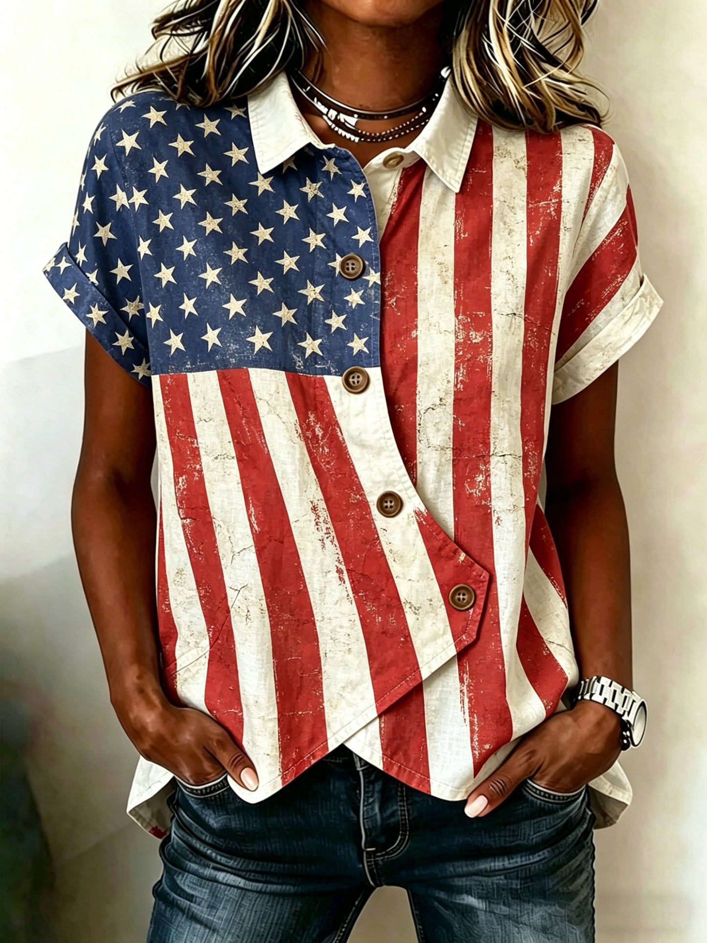 Women's American Flag Printed Shirt