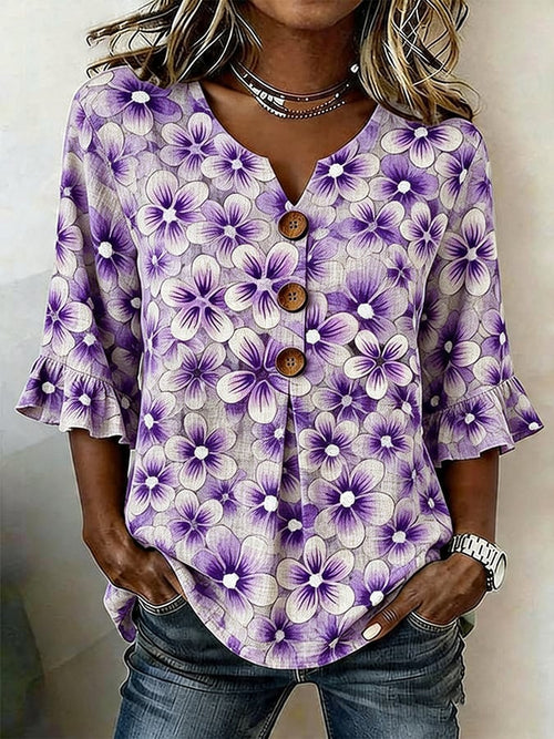 Women's Casual Artistic Purple Cotton-Linen Shirt