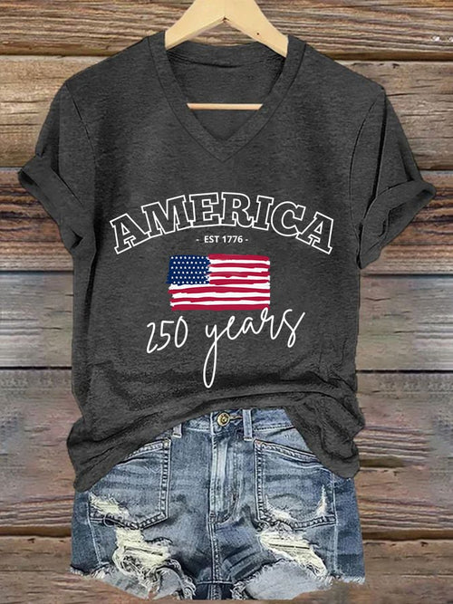 Women'S Casual Short-Sleeved T-Shirt With American 250th Anniversary Commemorative Print.