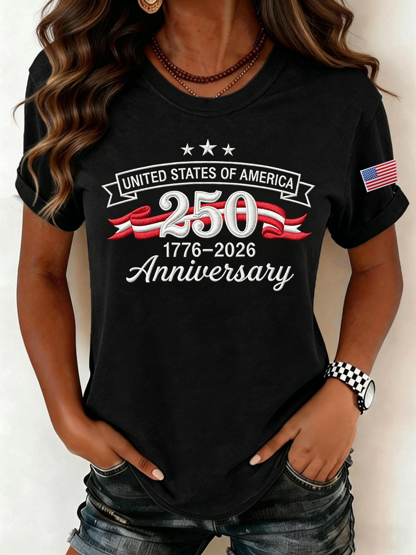 Women's Retro United States Of America 250 Anniversary Print T-Shirt