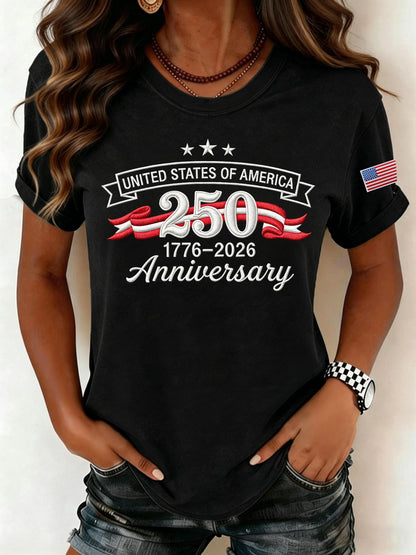 Women's Retro United States Of America 250 Anniversary Print T-Shirt