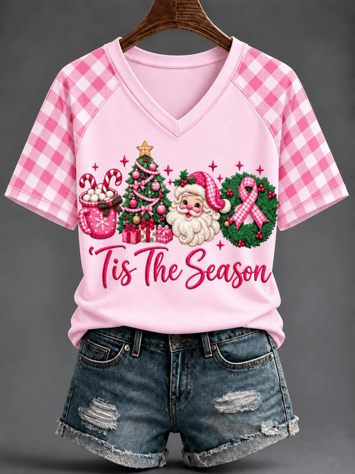 Women's Pink Christmas Print Top