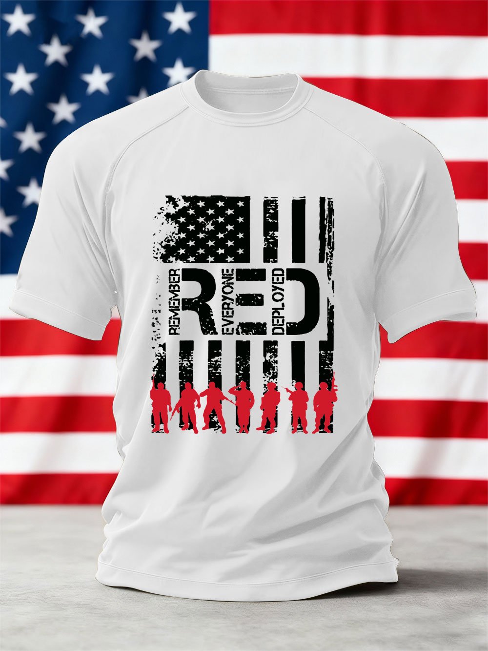 Men's We'll Wear Red to Remember Them Printed Crew Neck Short Sleeve T-shirt