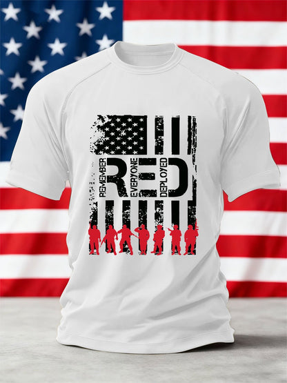 Men's We'll Wear Red to Remember Them Printed Crew Neck Short Sleeve T-shirt