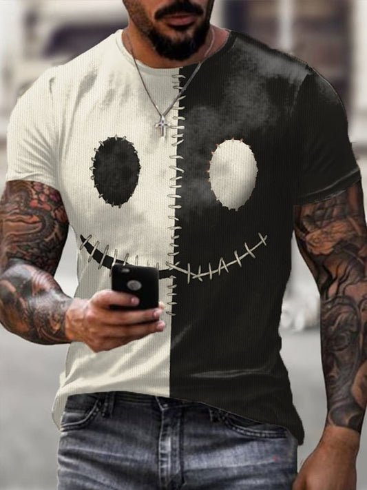 Men's Halloween Pumpkin Face Print T-Shirt