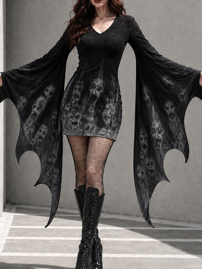 Women'S Halloween Skeleton Printed Casual Dress