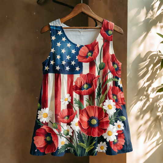 Women's American-Style "Memorial Day" Poppy Art Print Tank Top