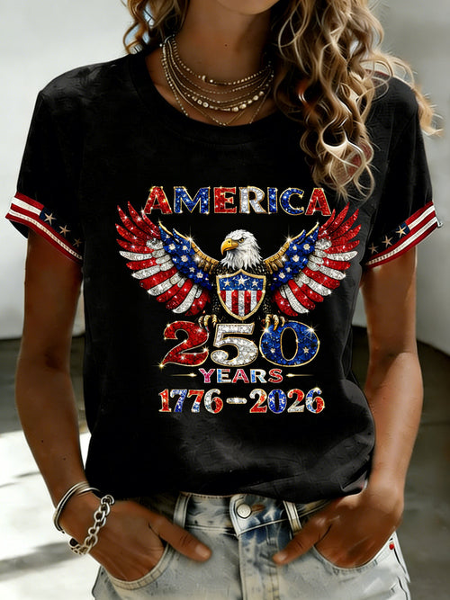 Women's Casual American 250th Anniversary Printed Short-Sleeve T-Shirt