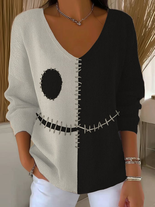 Women's Contrasting Print Casual Long-Sleeved Top