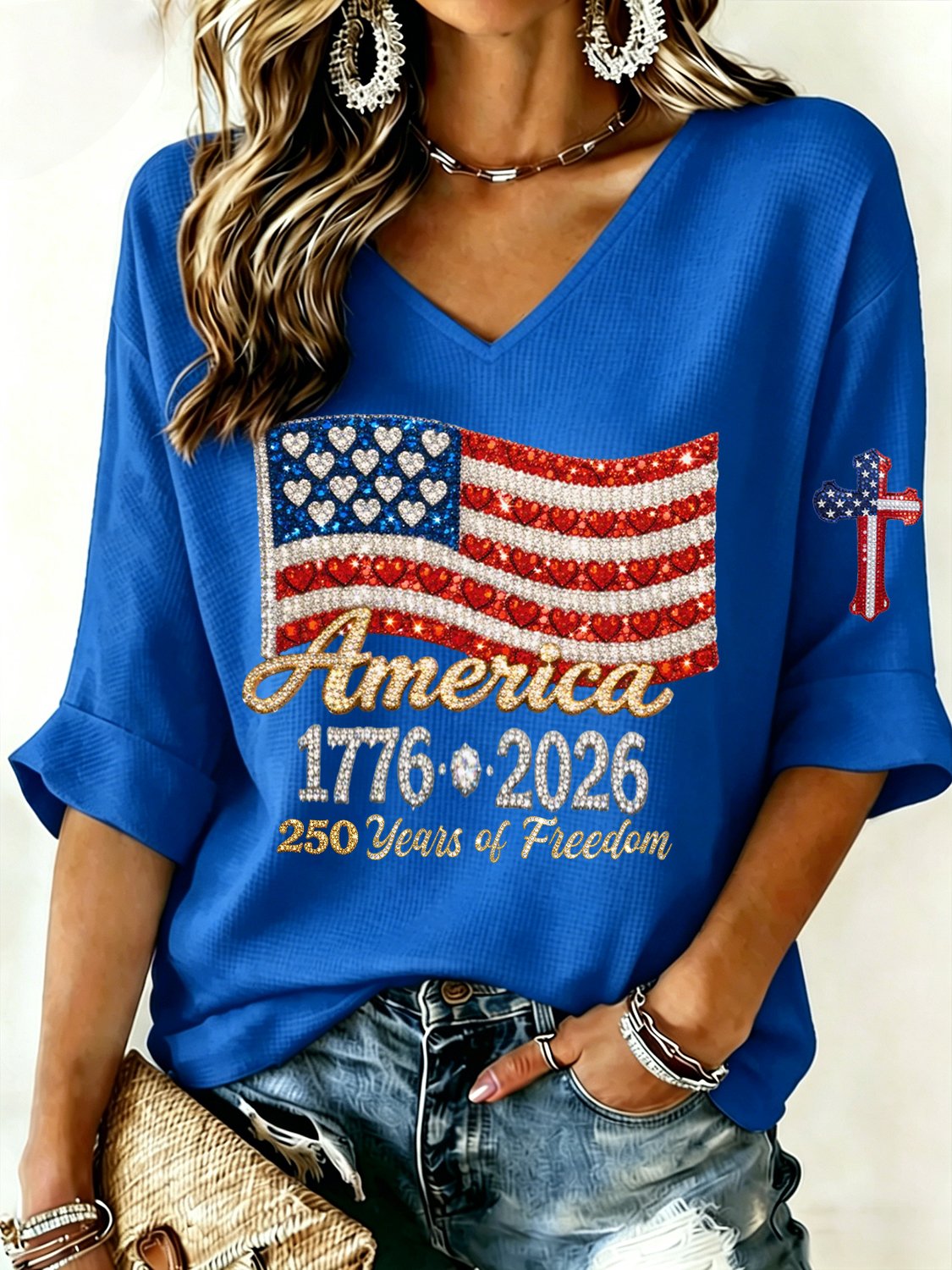 Women's 250th Anniversary Of The United States Printed V-Neck Top