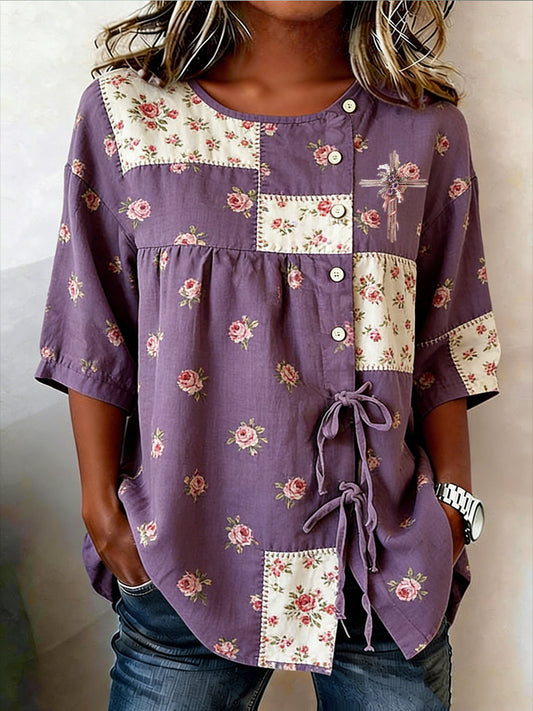 Women's Retro Faith Floral Print Top