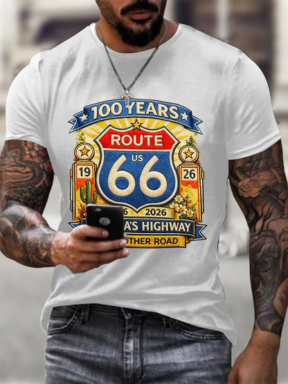 Men's Route 66 Centennial Mother Road Print Round Neck T-shirt
