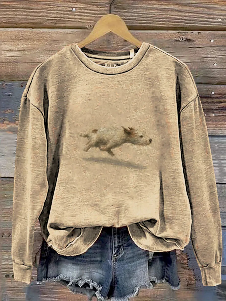 Funny Cute Running Dog Art Print Casual Sweatshirt
