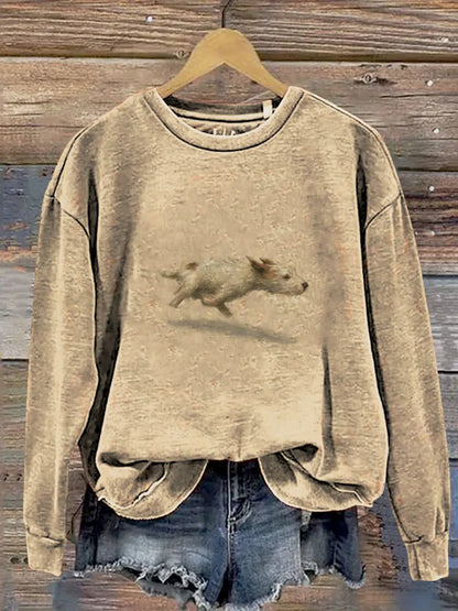Funny Cute Running Dog Art Print Casual Sweatshirt