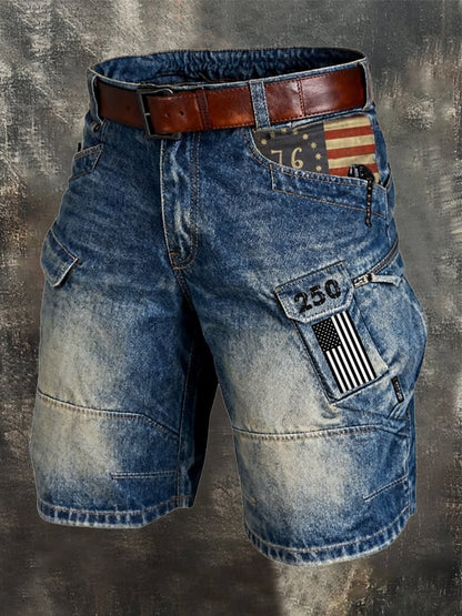 Men's Retro Outdoor Functional Washed Distressed Denim Shorts