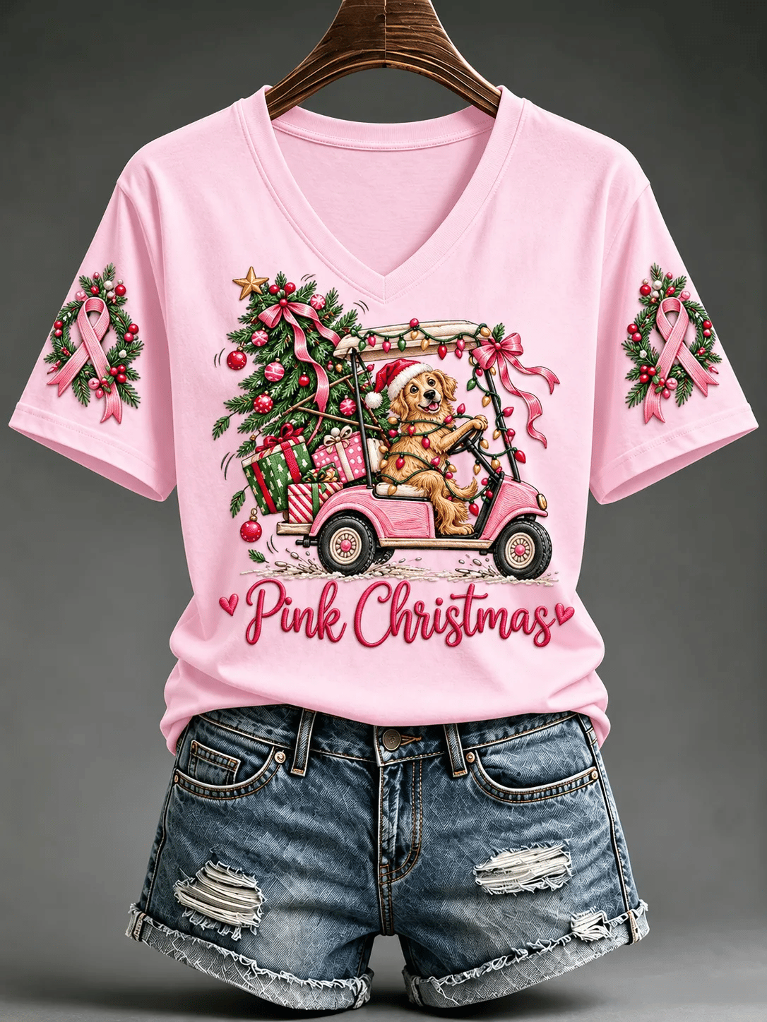 Women's Pink Christmas Short Sleeve T-shirt
