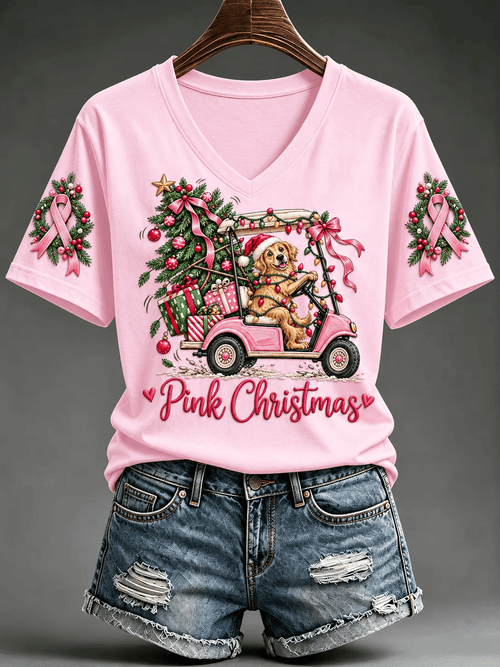 Women's Pink Christmas Short Sleeve T-shirt