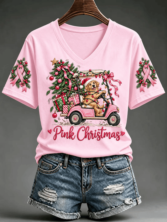 Women's Pink Christmas Short Sleeve T-shirt