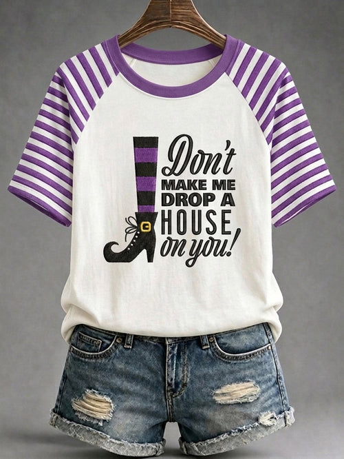 Women's Halloween Don’t Make Me Drop A House On You Raglan Short-Sleeve T-Shirt