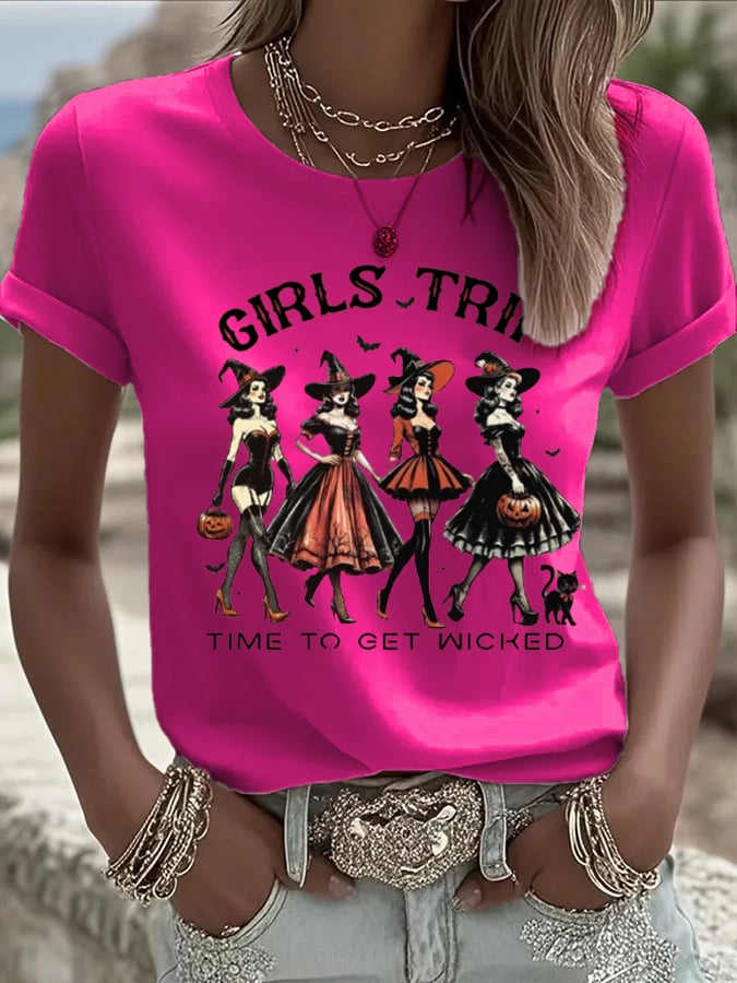 Women's  halloweenwitch print casual T-shirt