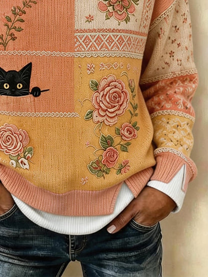 Women's Crew-Neck Printed Faux-Layered Pullover Sweatshirt