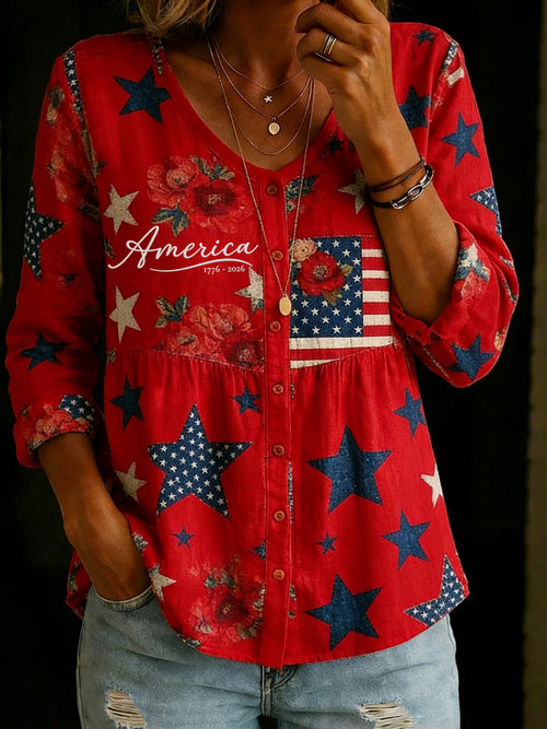 Women's Distressed "America 250th Anniversary" Graphic Top