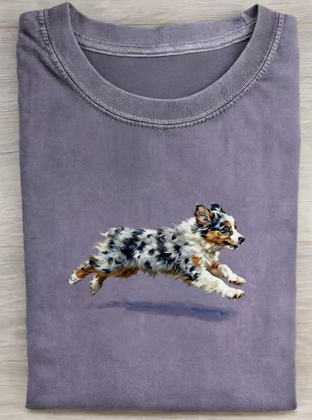Funny Retro Cute Running Dog Art Print Casual Cotton Short Sleeve T-shirt
