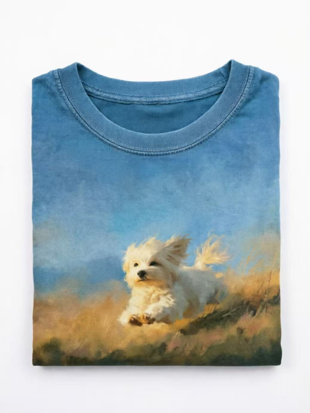 Funny Cute Running Dog Art Print Casual Cotton Short Sleeve T-shirt