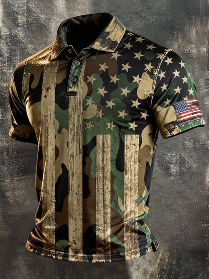 Men's Retro "Patriot" Color-Block Short-Sleeve Polo Shirt