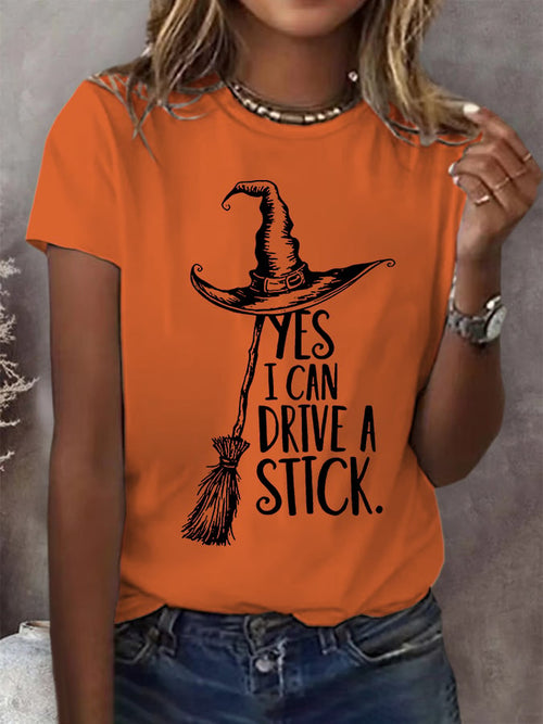 Women's Yes I Can Drive A Stick Printed Round Neck T-Shirt