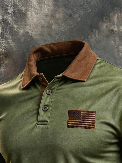 Men's Retro "Patriot" Color-Block Short-Sleeve Polo Shirt