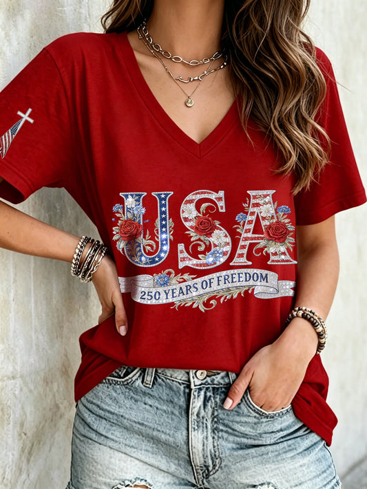 Women's U.S. 250th Anniversary Rose Print T-Shirt