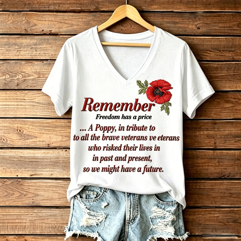 Women's Memorial Day Poppy Art Printed T-Shirt