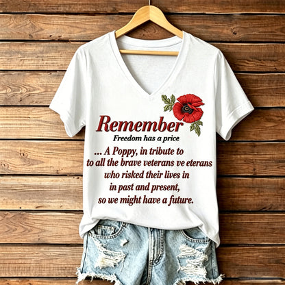 Women's Memorial Day Poppy Art Printed T-Shirt