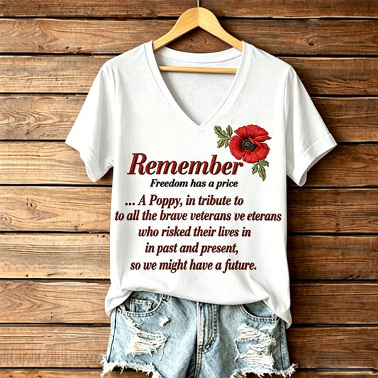 Women's Memorial Day Poppy Art Printed T-Shirt