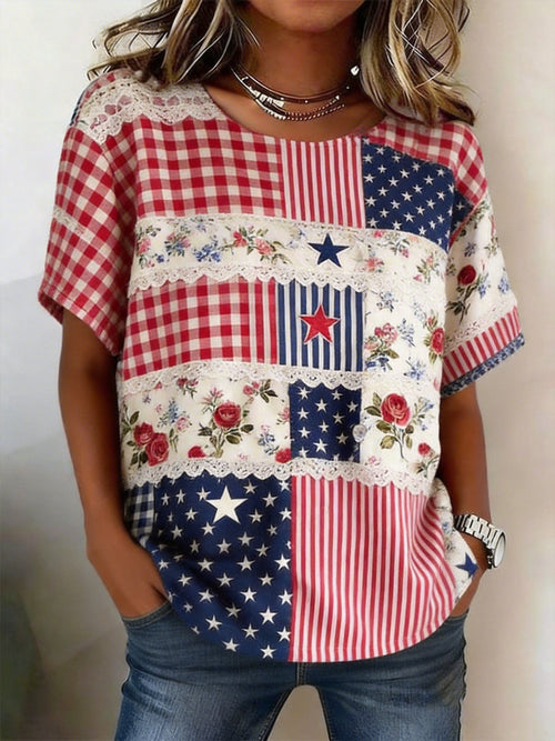 Women's USA Inspired Floral Linen Blend Shirt