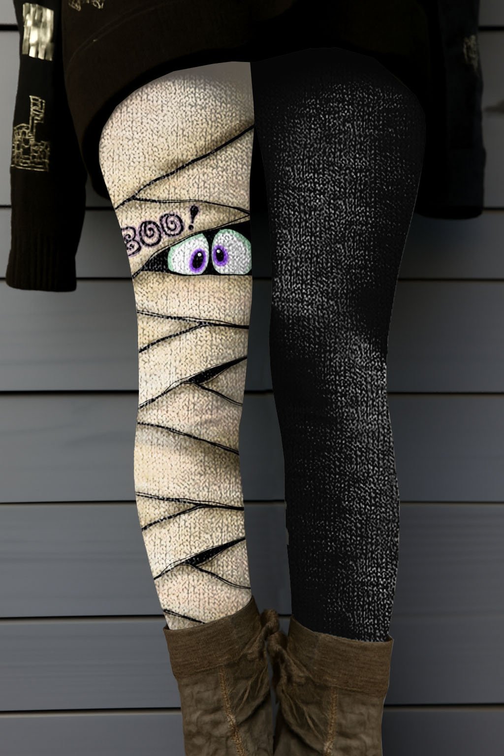 Women's Retro Halloween Peekaboo Monster Print Leggings