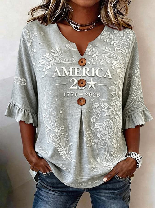 Women's Casual American 250th Anniversary Print Top