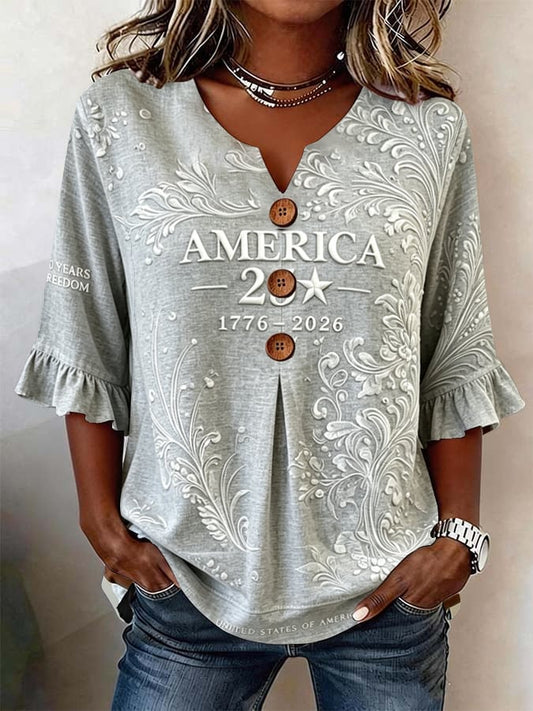 Women's Casual American 250th Anniversary Print Top