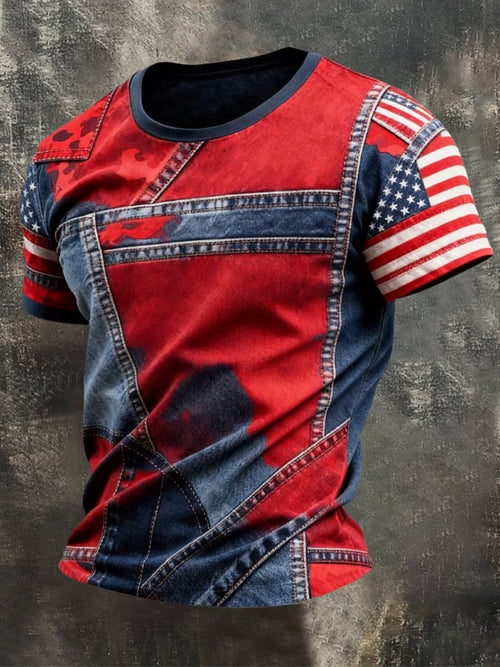 Men's Retro Patriot Camouflage Patchwork T-shirt
