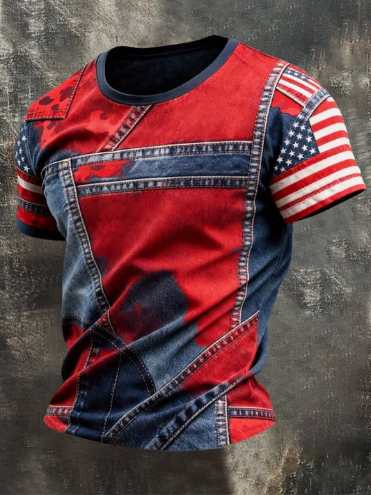 Men's Retro Patriot Camouflage Patchwork T-shirt