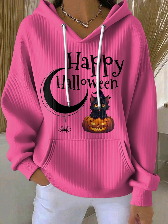 🔥HOT SALE🔥Women'S Casual Halloween Pumpkin Cat Hooded Sweatshirt