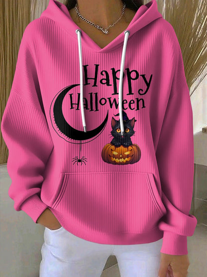 🔥HOT SALE🔥Women'S Casual Halloween Pumpkin Cat Hooded Sweatshirt