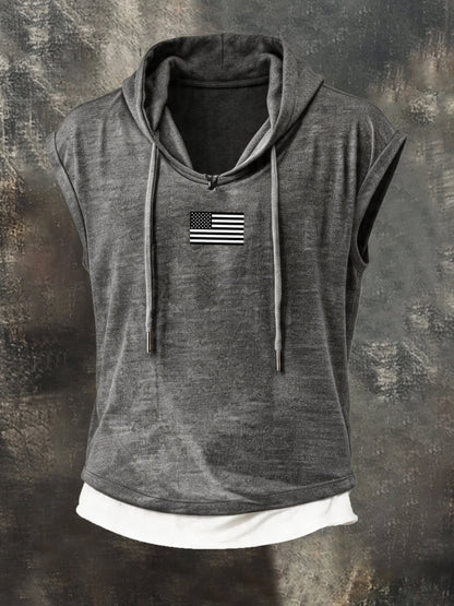 Men's Retro Patriotic Faux Two-Piece Sleeveless Top