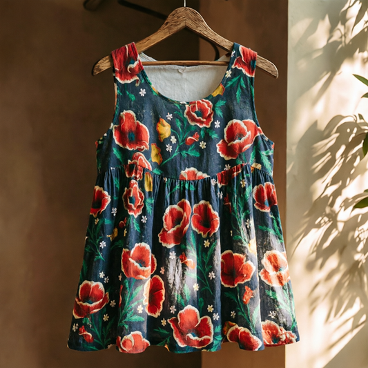 Women's "Red Friday" Poppy Art Print Vest