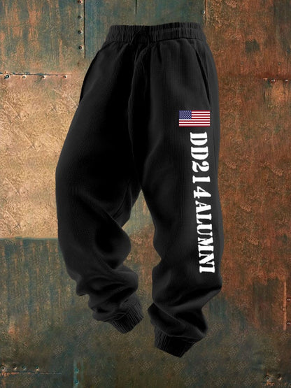 Men's Vintage Veteran Print Textured Casual Loose Sweatpants
